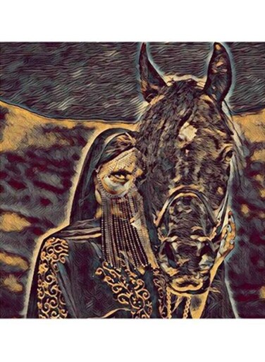 Women With Horse MDF Wall Art Multicolour 30x30cm