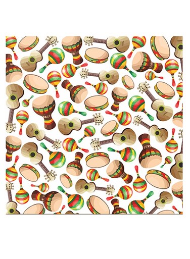 Guitar And Drum Themed Wall Art White/Brown/Green 30x30cm
