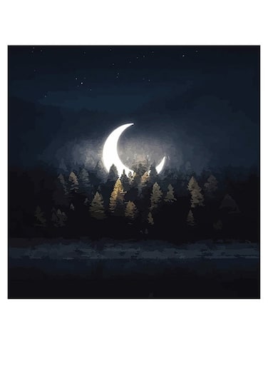 Moon Themed Wall Art Blue/White/Green 30x30cm