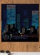 Pixel Art City Themed Wall Art Blue/Black/Yellow 30x30cm