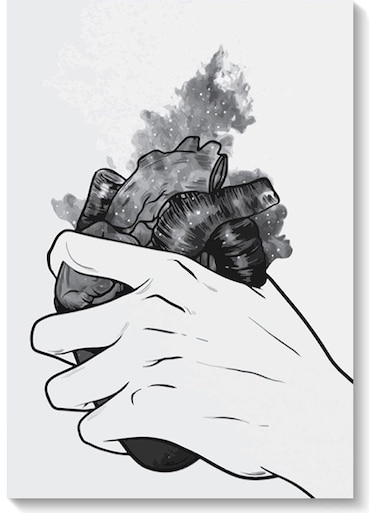 Hold On Your Heart Wall Art Painting Black/White 40x60cm
