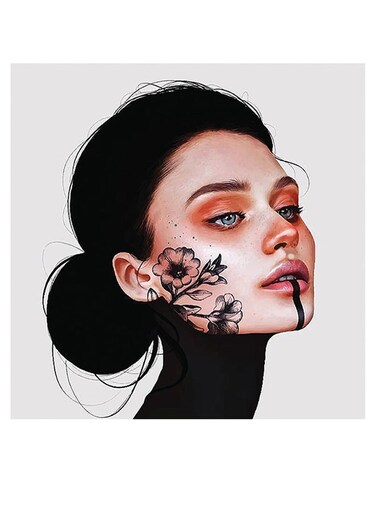 Woman Themed Wall Art Black/Beige/Red 30x30cm