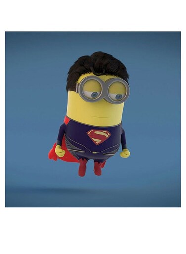 Super Minion Themed Printed MDF Wall Art Blue/Yellow/Red 30x30cm