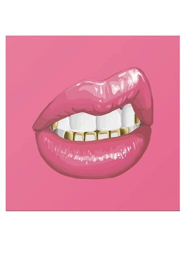 Lips Themed Wall Art Pink/White/Gold 30x30cm