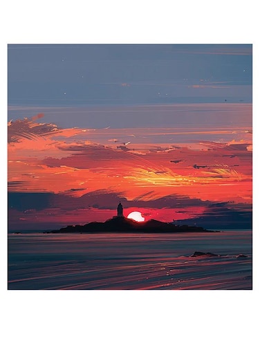 Sunset Themed Printed MDF Wall Art Orange/Blue/Black 30x30cm