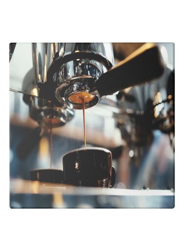 Coffee Themed Decorative Wall Art Canvas Painting With Frame Silver/Brown/Yellow 50x50centimeter