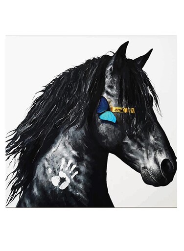 Horse Themed Wall Art White/Black/Blue 30x30cm