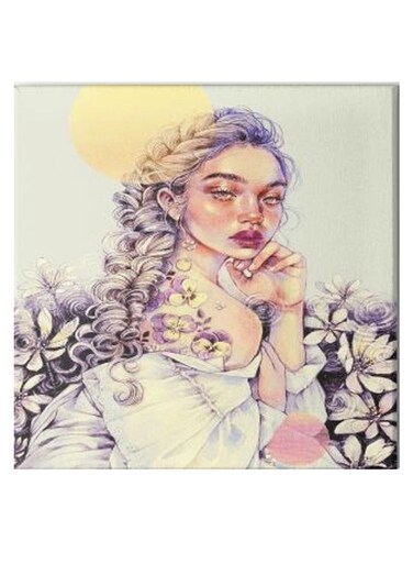 Girl Wooden Wall Art Hidden Frame Canvas Wall Painting Multicolour 50 x 50cm