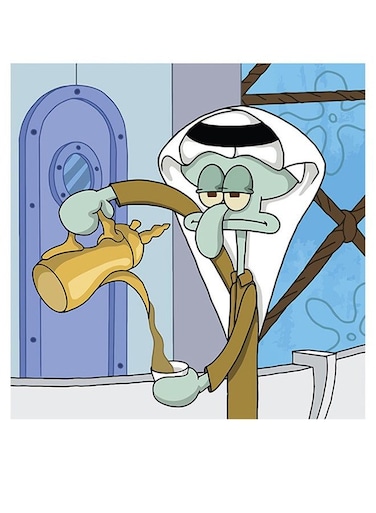 Squidward Tentacles Themed Decorative Wall Art Blue/Brown/White 30x30cm