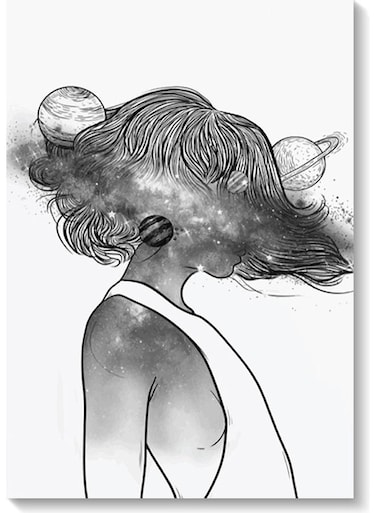 Space Woman Themed Wall Art Painting White/Grey 40x60cm