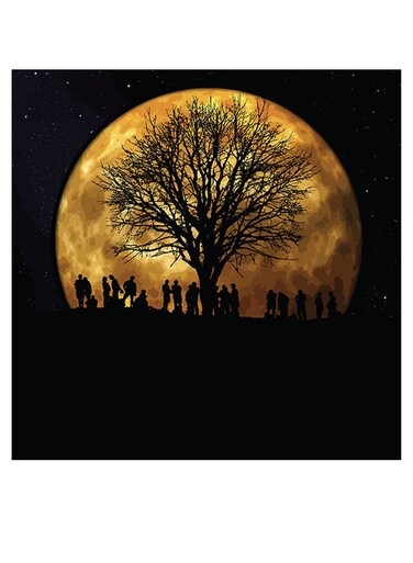 Moon Themed Wall Art Yellow/Black/Blue 30x30cm