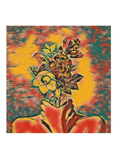 Woman Flowers Head MDF Wall Art Multicolour