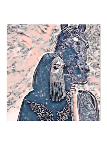 Women With Horse MDF Wall Art Painting Multicolour 30x30cm