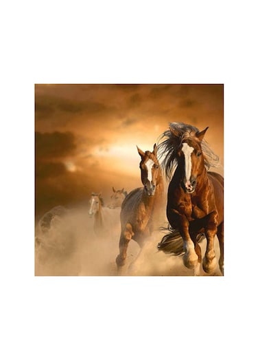 Two Wild Chestnut Horses Mdf Wall Art Multicolour 30x30centimeter