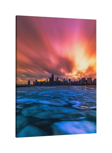 Sky Ice Sunset Printed Framed Canvas Wall Art Purple/Blue/Yellow 60 x 80centimeter