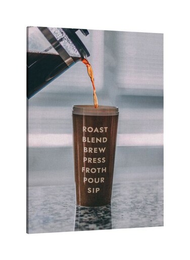 Coffee Printed Framed Canvas Wall Art Grey/Brown 60x80centimeter
