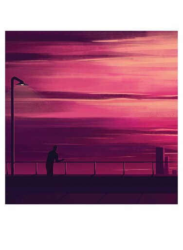 Watching The City Themed Printed MDF Wall Art Purple/Pink/Black 30x30cm