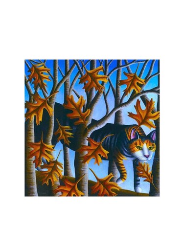 Cat In Oak Leaves Mdf Wall Art Multicolour 30x30cm