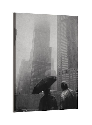 City Rain Printed Framed Canvas Wall Art Grey/White 60x80centimeter