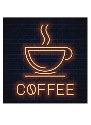Coffee By Neon Themed Wall Art Black/Yellow 30x30cm