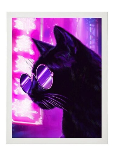 Cat Neon Digital Wall Art Poster Frame 21x30 cm