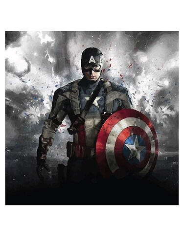 Captain America Themed Wall Art Grey/Red/Blue 30x30cm