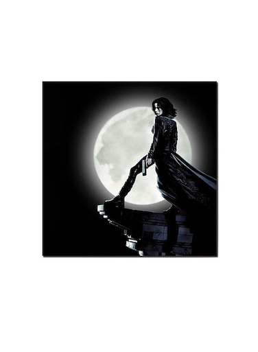 Woman And Moon Wall Art Painting Black/Blue/White 30 x 30centimeter