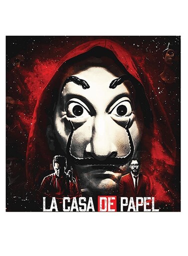 Money Heist Printed Wall Art Red/Black/Grey 30x30cm