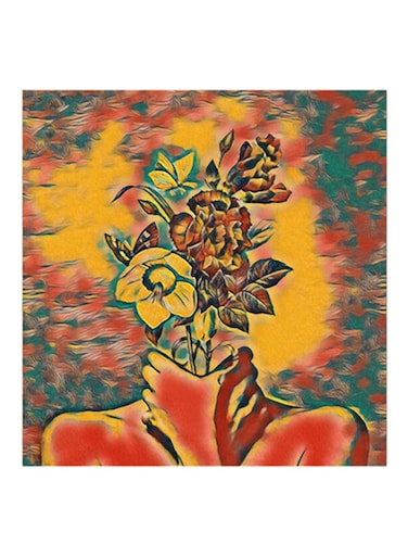 Woman Flowers Head MDF Wall Art Multicolour