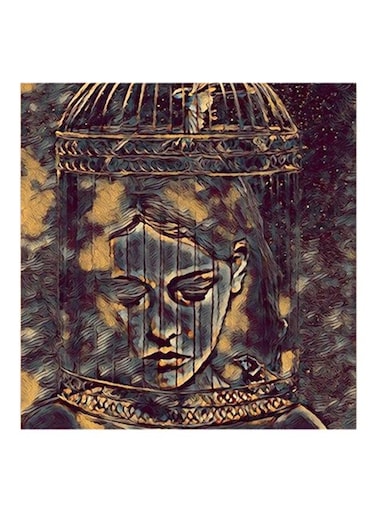Women Inside Love Cage MDF Wall Art Beige/Black