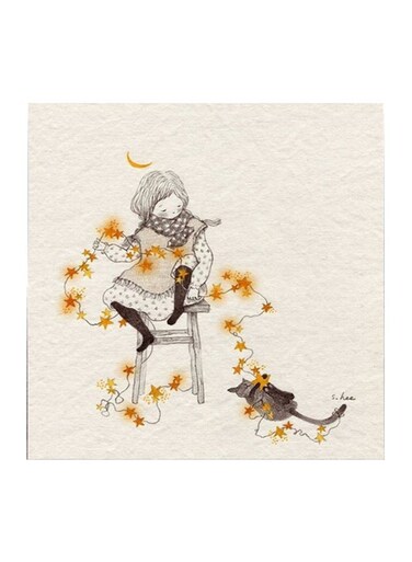 A Girl With A Cat MDF Wall Art Multicolour 30x30cm