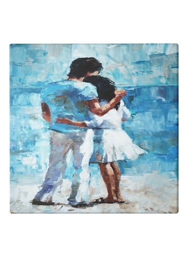 Love Couple Themed Decorative Wall Art Canvas Painting With Frame Blue/White/Black 50x50cm