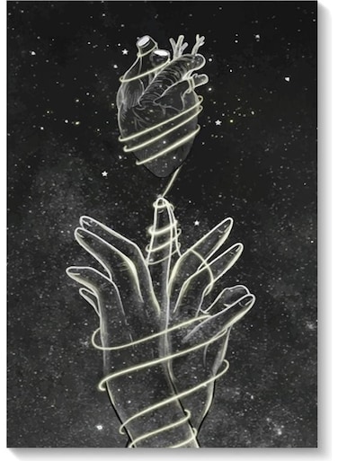 The Lovers And Heart Space Wall Art Multicolour 40x60cm