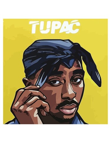 2Pac Printed Wall Art Yellow/Brown/Black 30x30cm