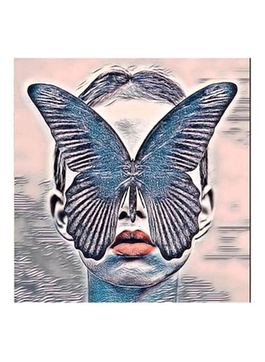 Butterfly And Woman MDF Wall Art Multicolour 30x30cm