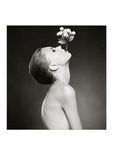 Flower Women MDF Wall Art Black/White 30x30cm