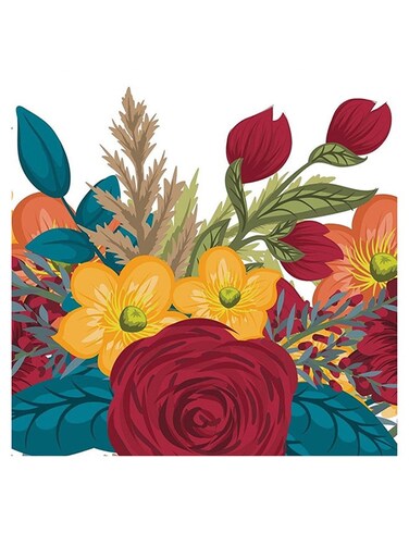 Floral Themed Wall Art Red/Yellow/Blue 30x30cm