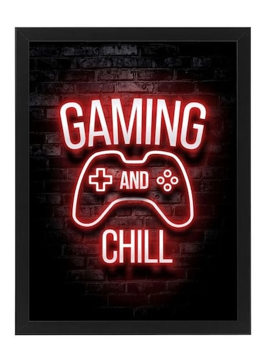 Gaming And Chill Neon Wall Art Poster Frame 30 x 40 cm