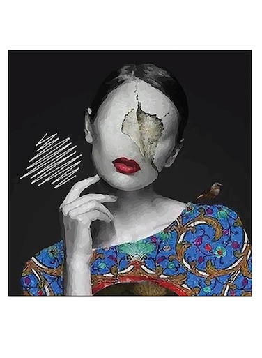 Woman Printed Wall Art Black/Grey/Blue 30x30cm