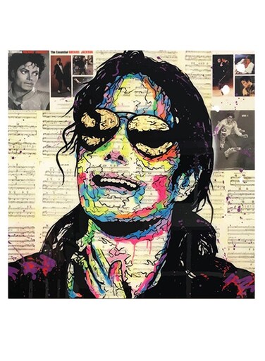 Michael Jackson Themed Wall Art Grey/Black/Pink 30x30cm