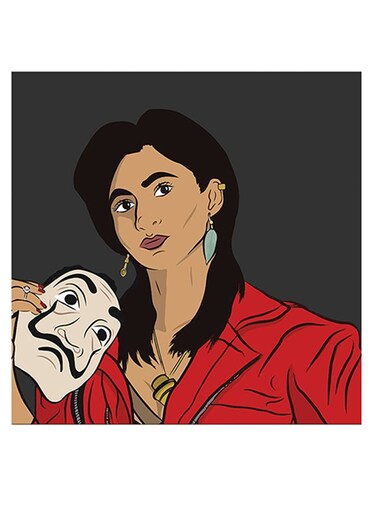 Money Heist Nairobi Printed Wall Art Black/Red/Brown 30x30cm