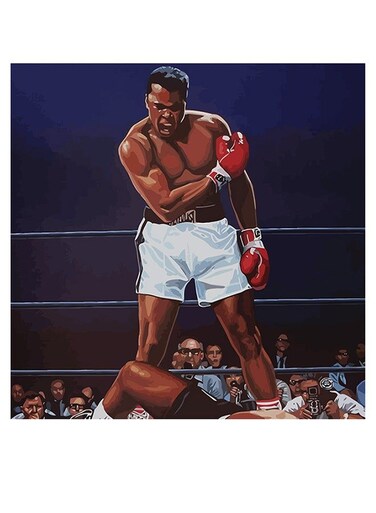 Boxer Muhammad Ali Themed Decorative Wall Art Blue/Brown/White 30x30cm