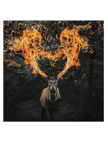Deer Printed Wall Art Black/Yellow/Grey 30x30cm