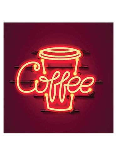 Coffee By Neon Themed Wall Art Red/Yellow 30x30cm
