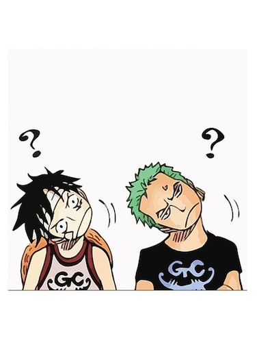 Luffy And Zoro Themed Printed MDF Wall Art White/Black/Beige 30x30cm