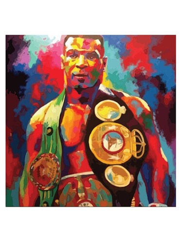 Mike Tyson Boxer Themed Wall Art Yellow/Blue/Red 30x30cm