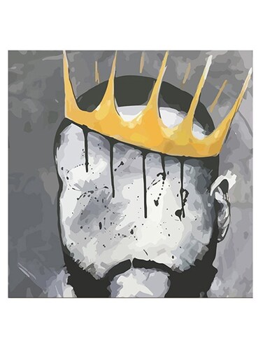 King Themed Wall Art Grey/Yellow/Black 30x30cm