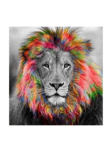 Colorful Lion MDF Wall Art Multicolour 30x30centimeter
