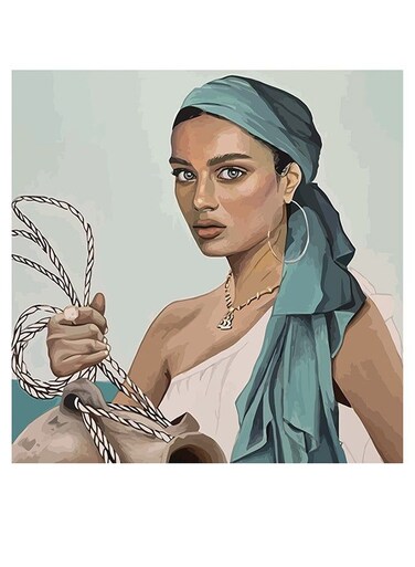 Woman Themed Decorative Wall Art Beige/Green/White 30x30cm