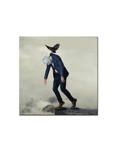 Man And Bird Wall Art Painting Grey/Blue/Black 30 x 30centimeter